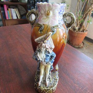 Antique French Art Nouveau Porcelain Majolica Spill Vase